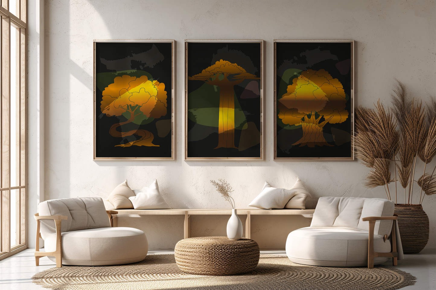 Golden trees trendy artistic panel