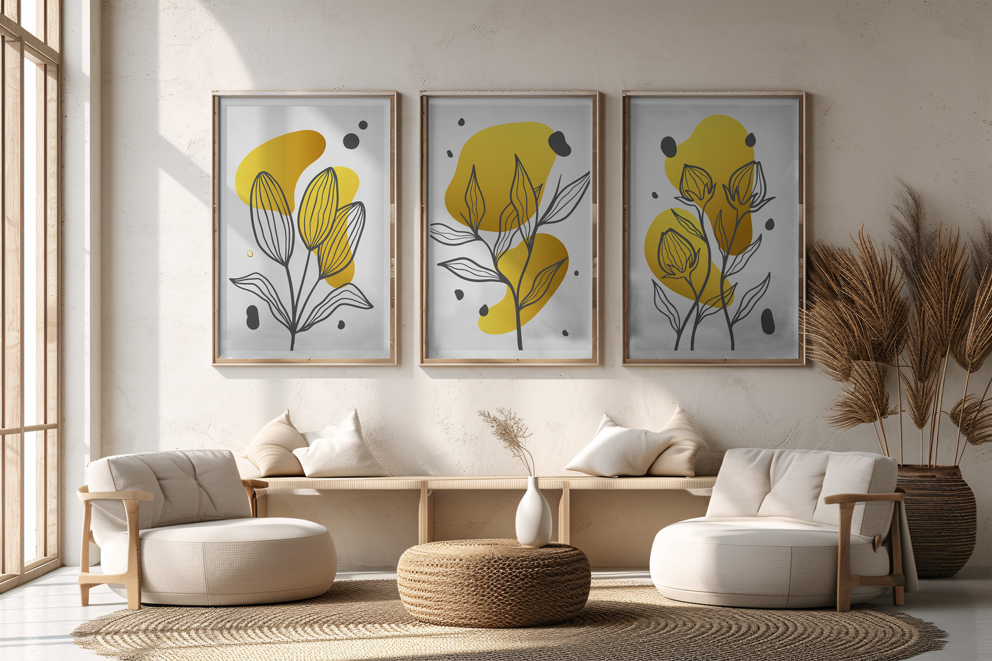 Yellow flowers trendy artistic panels