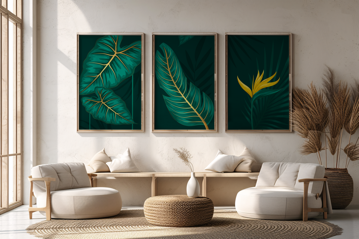 Gold botanical trendy artistic panels