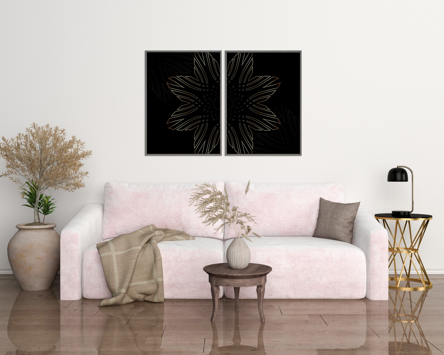 Black & gold line trendy artistic panel