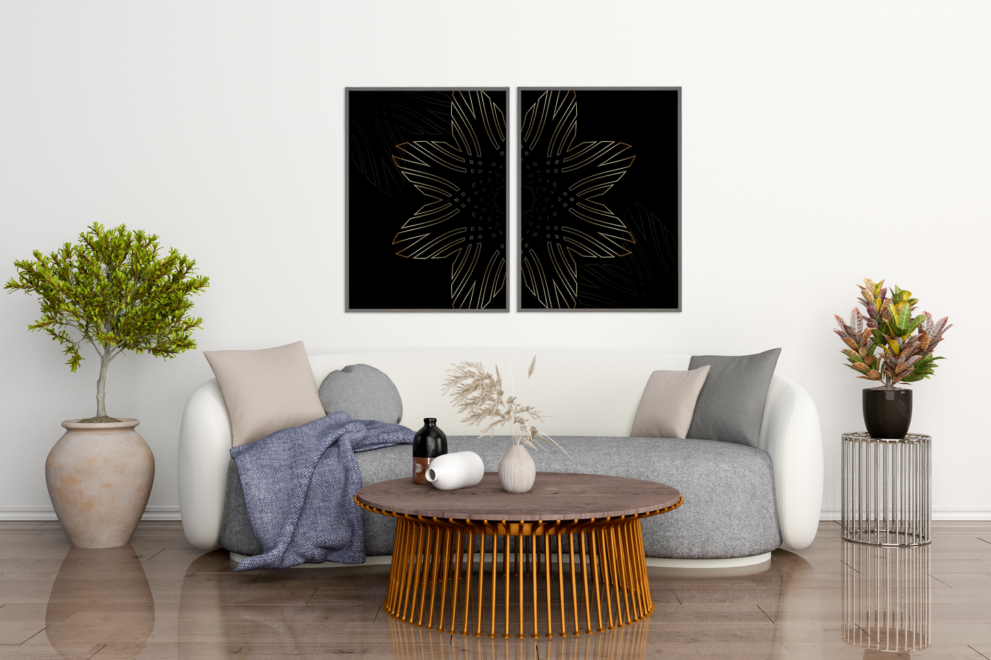 Black & gold line trendy artistic panel