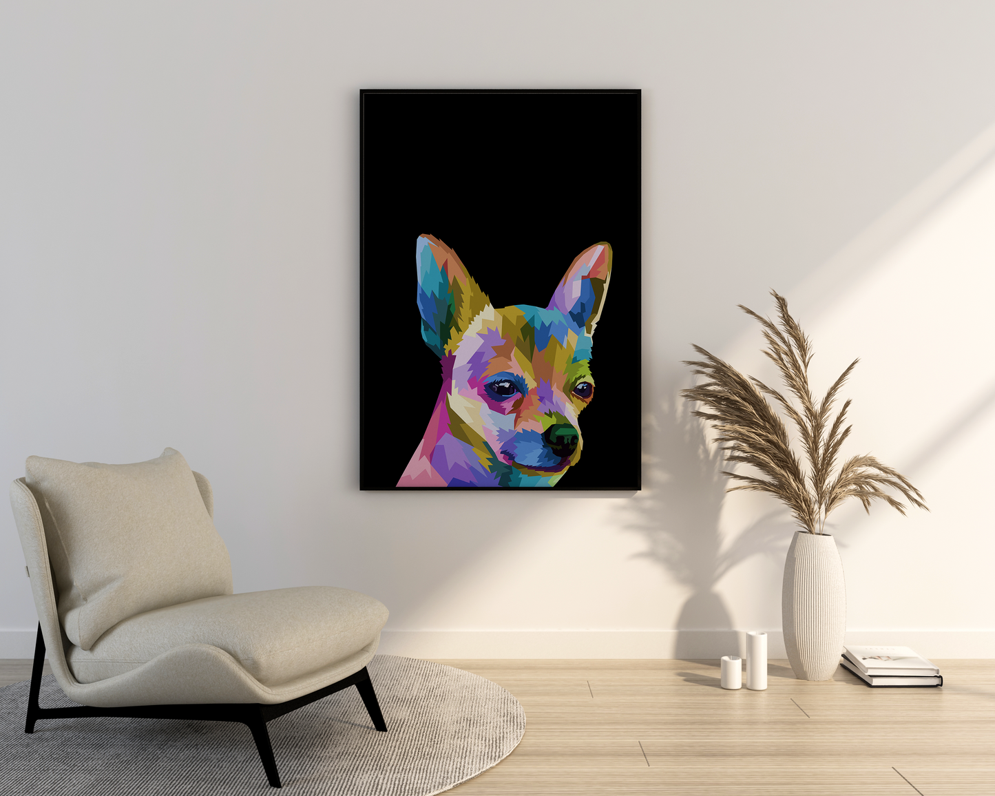 Colorful dog in black background