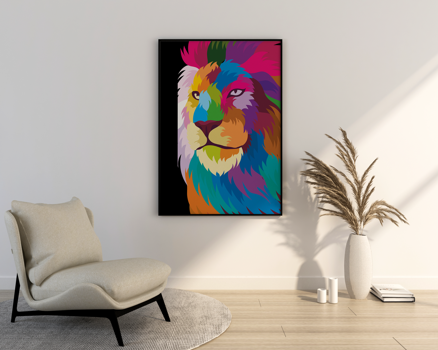 Colorful lion in black background