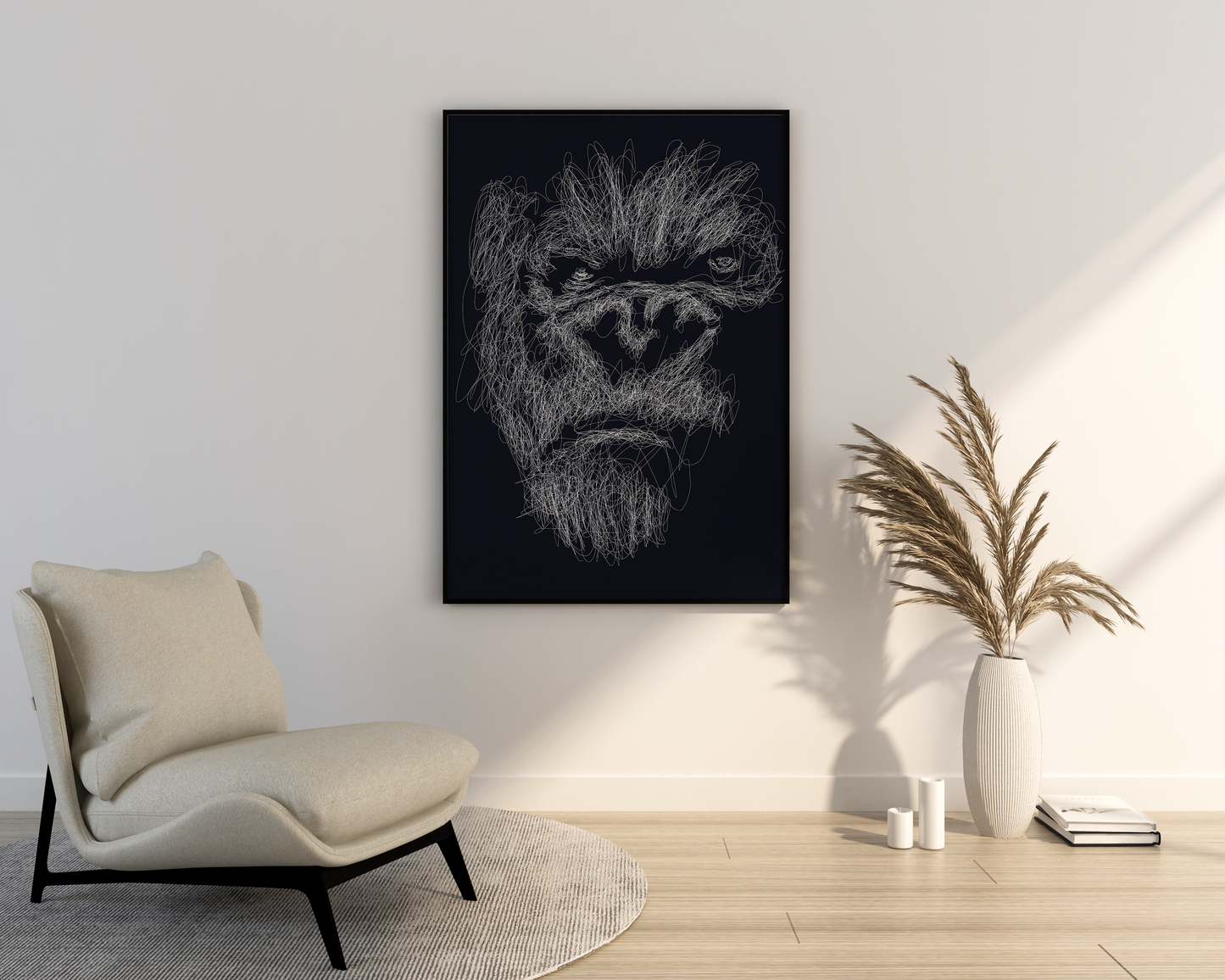 A black gorilla and white line