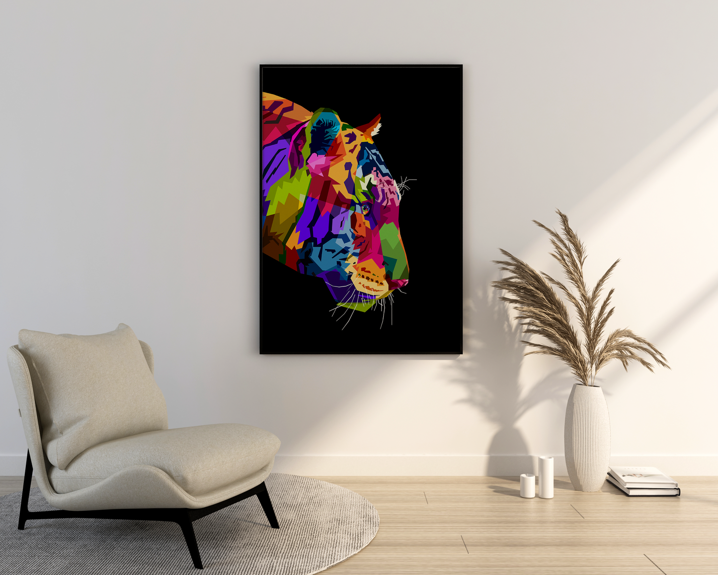 Colorful tiger in black background