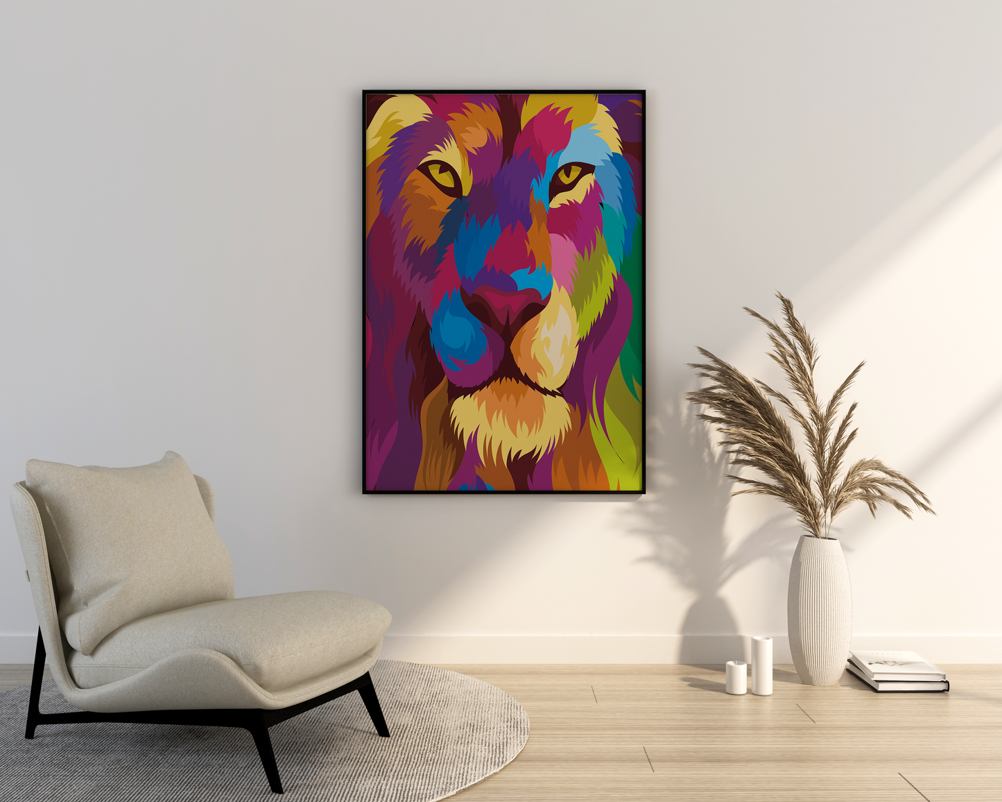 Colorful lion in black background