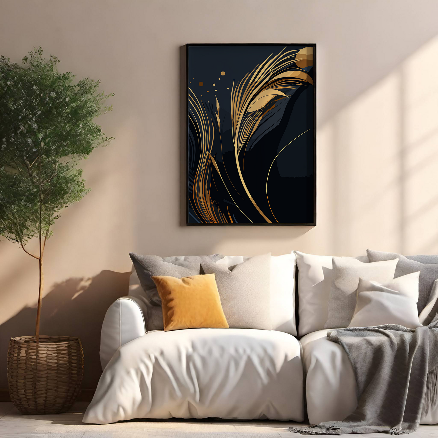 Feather wall luxury gold style artistic panel