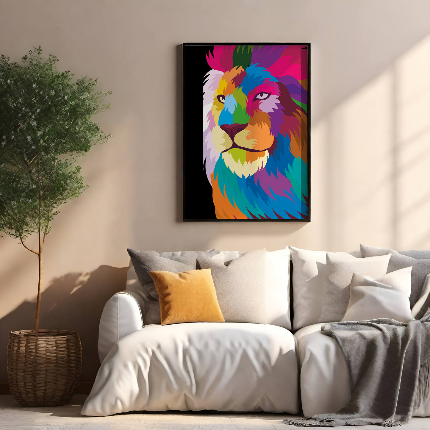 Colorful lion in black background