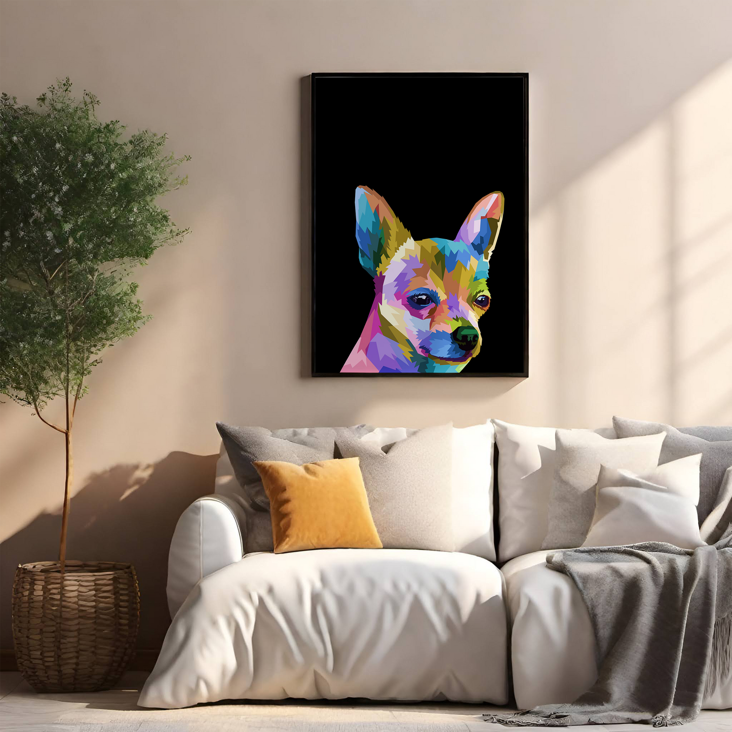 Colorful dog in black background