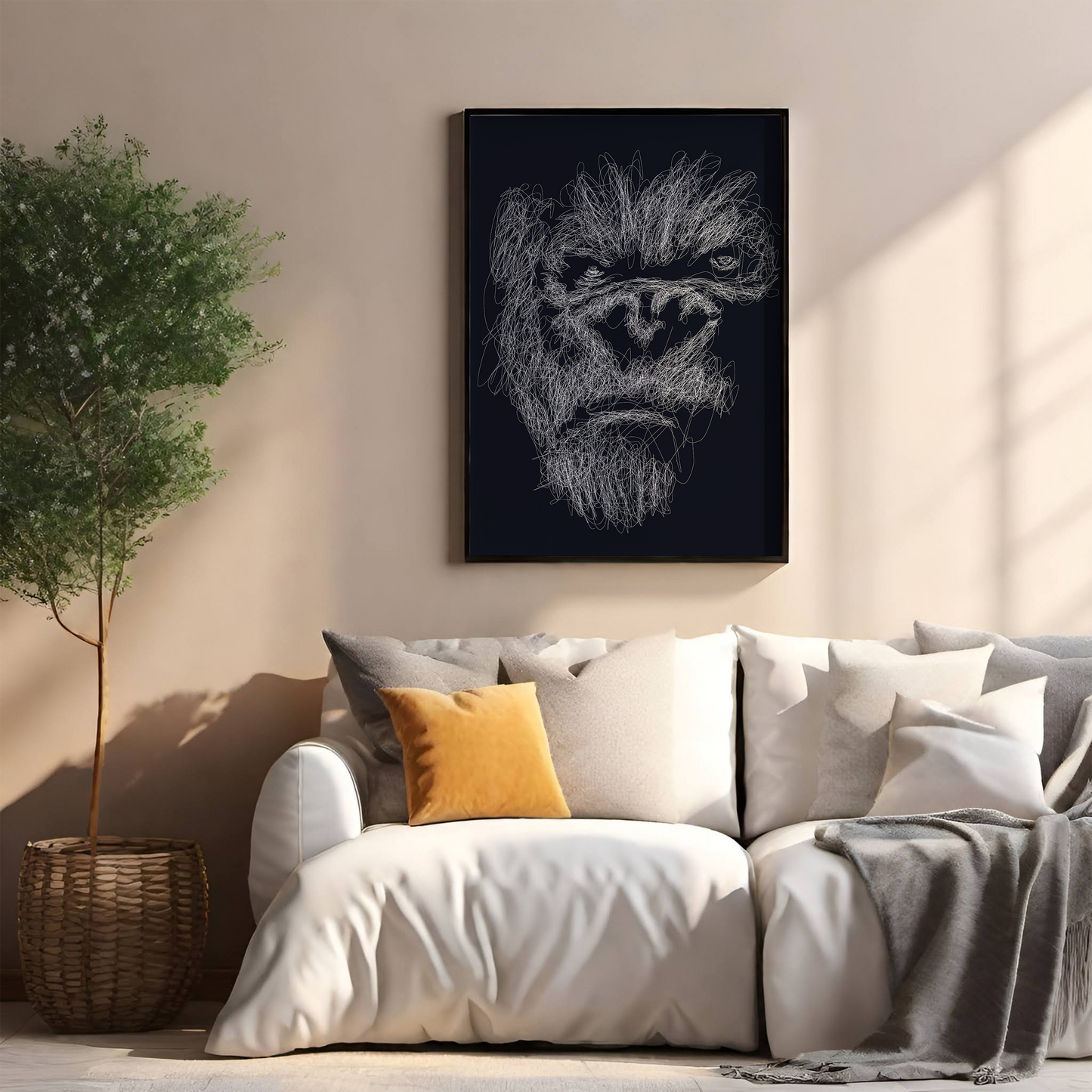 A black gorilla and white line