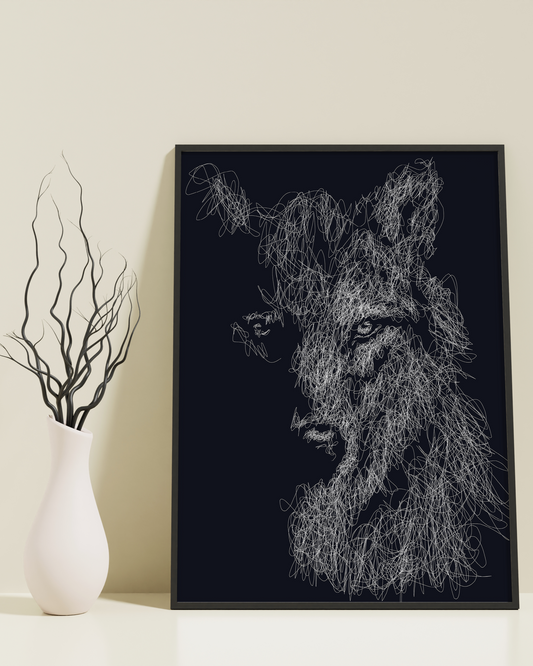 A black wolf and white line