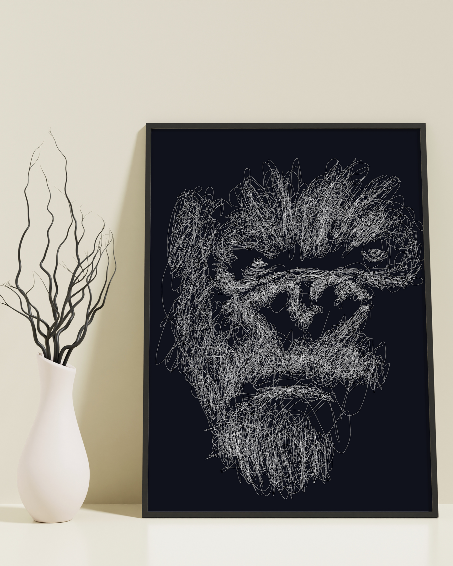 A black gorilla and white line