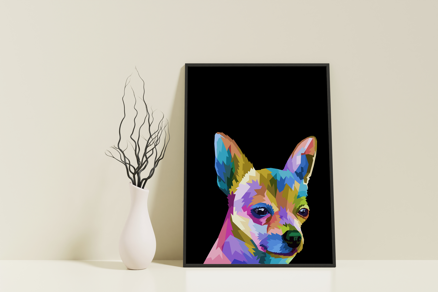 Colorful dog in black background