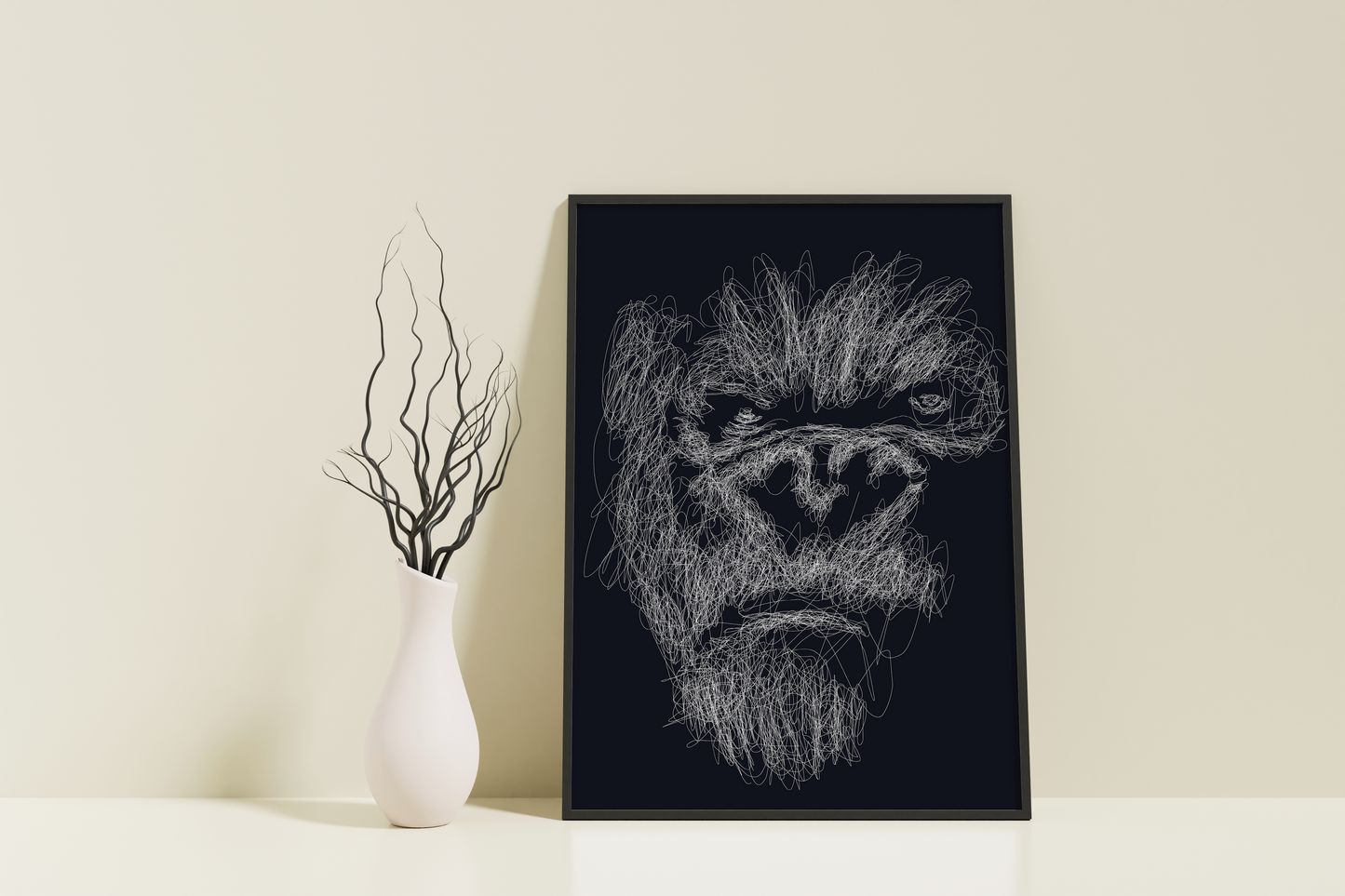 A black gorilla and white line