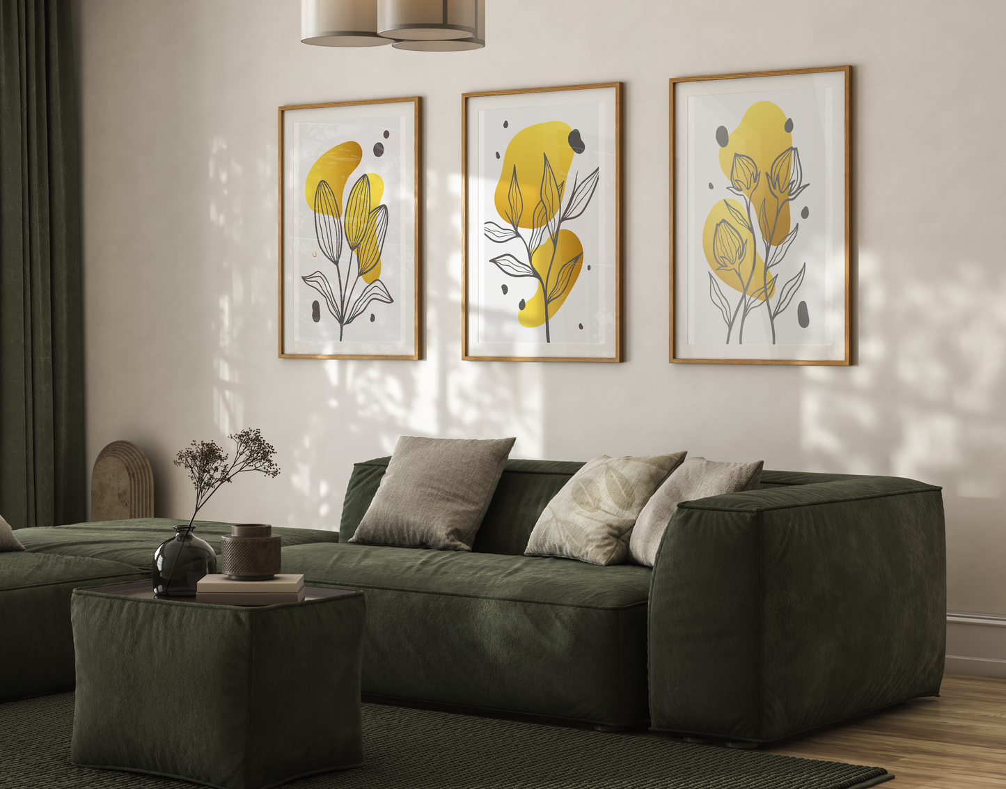 Yellow flowers trendy artistic panels