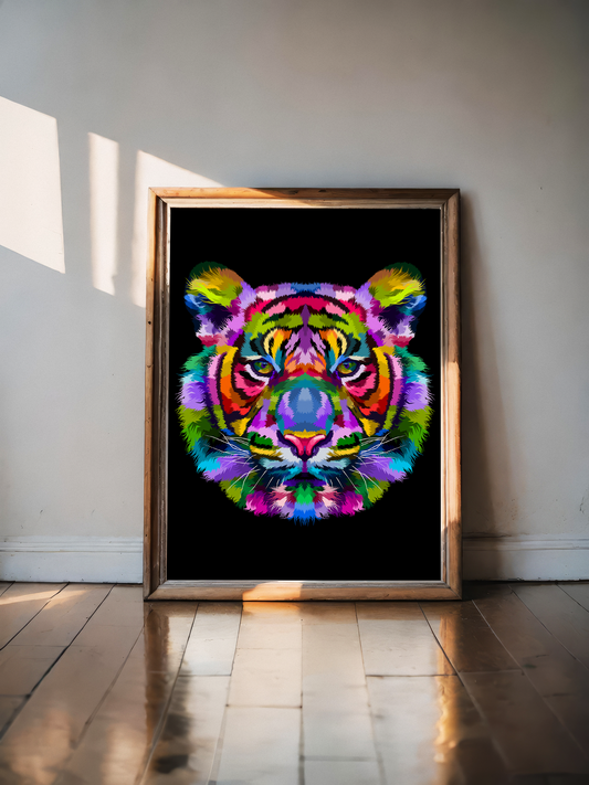 Colorful tiger in black background