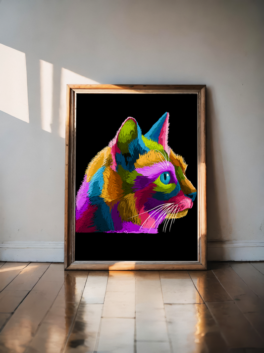 Colorful cat in black background