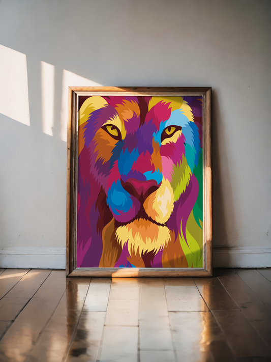 Colorful lion in black background