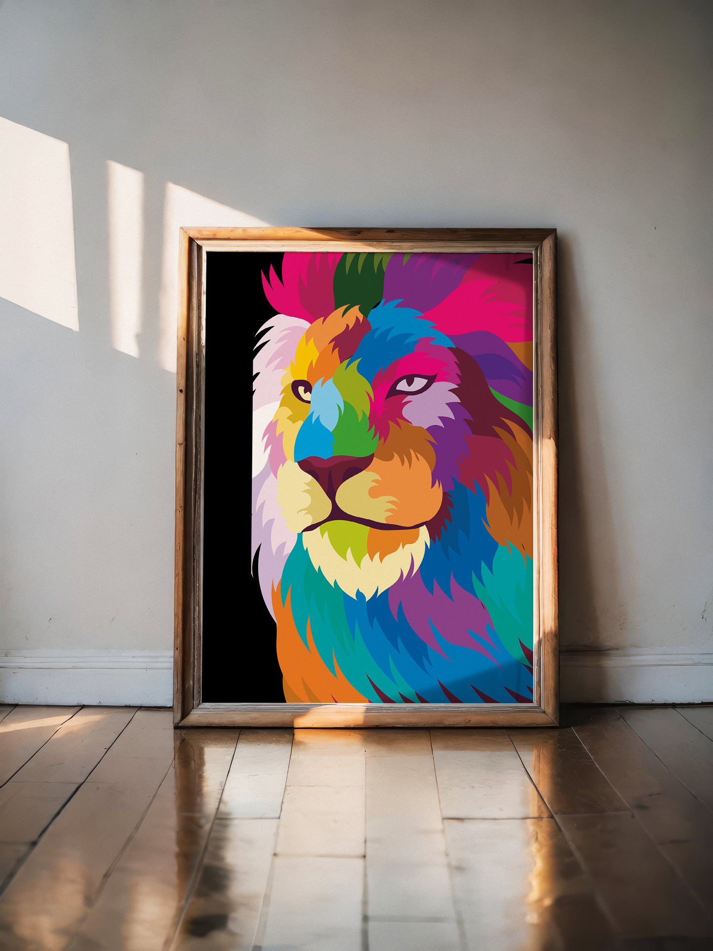 Colorful lion in black background