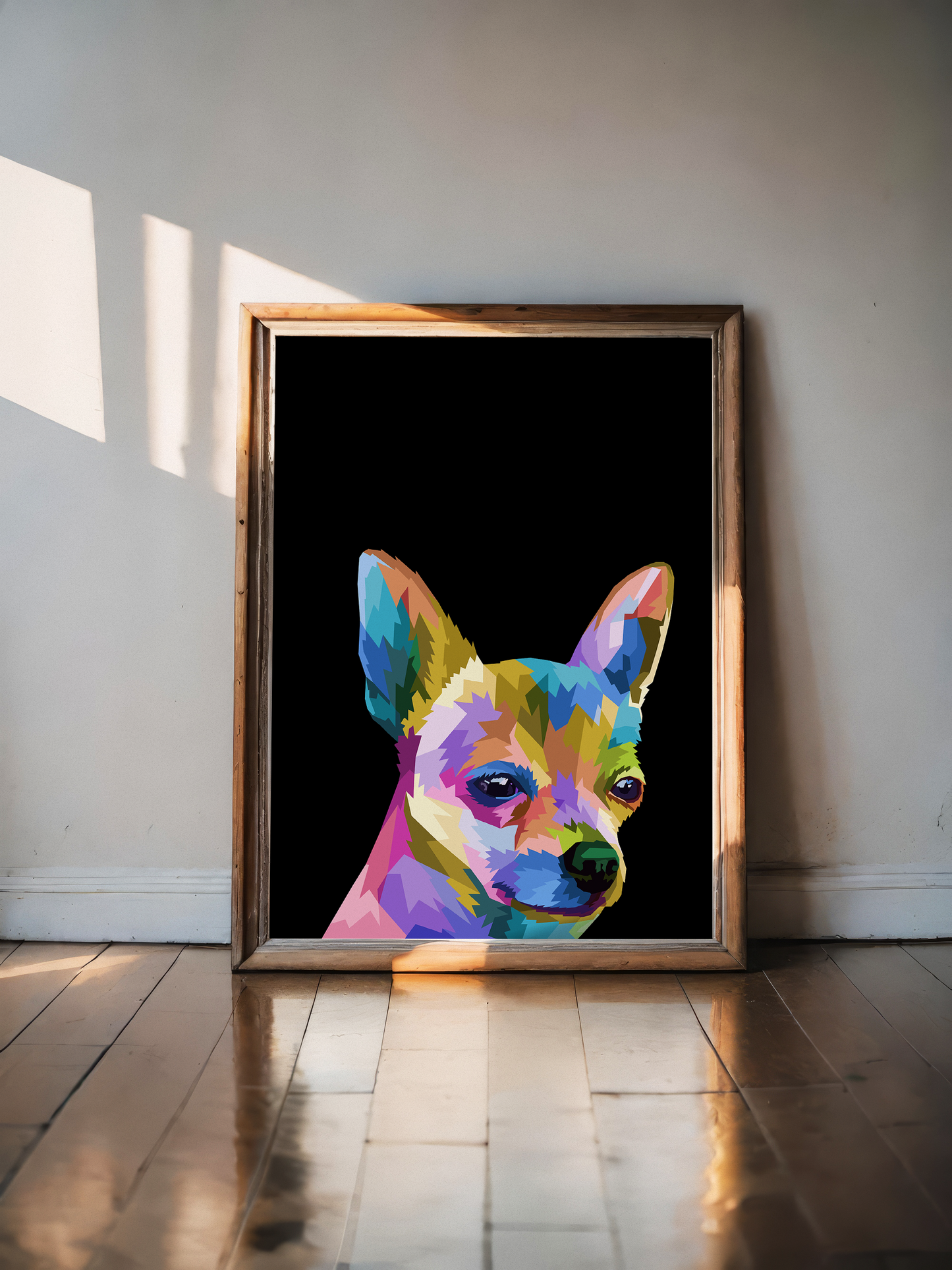 Colorful dog in black background