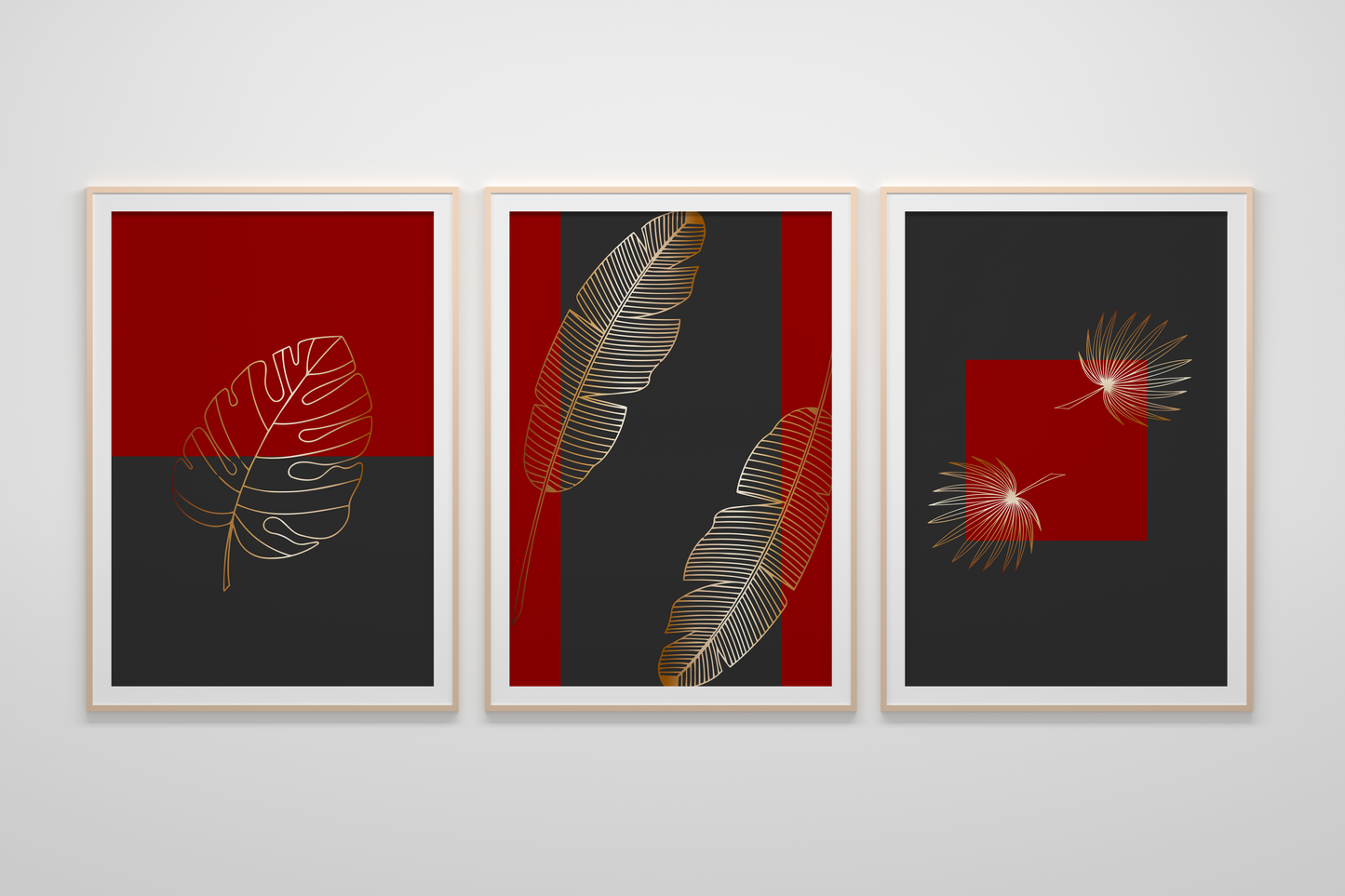 Black & red background with gold tropical leaves