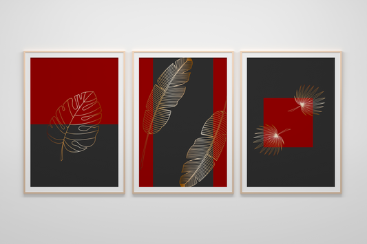 Black & red background with gold tropical leaves