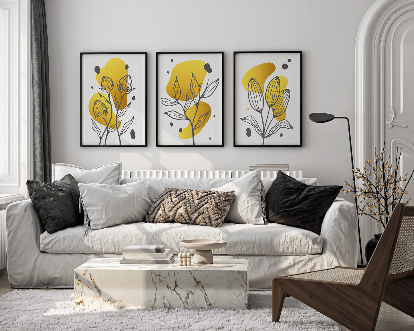 Yellow flowers trendy artistic panels