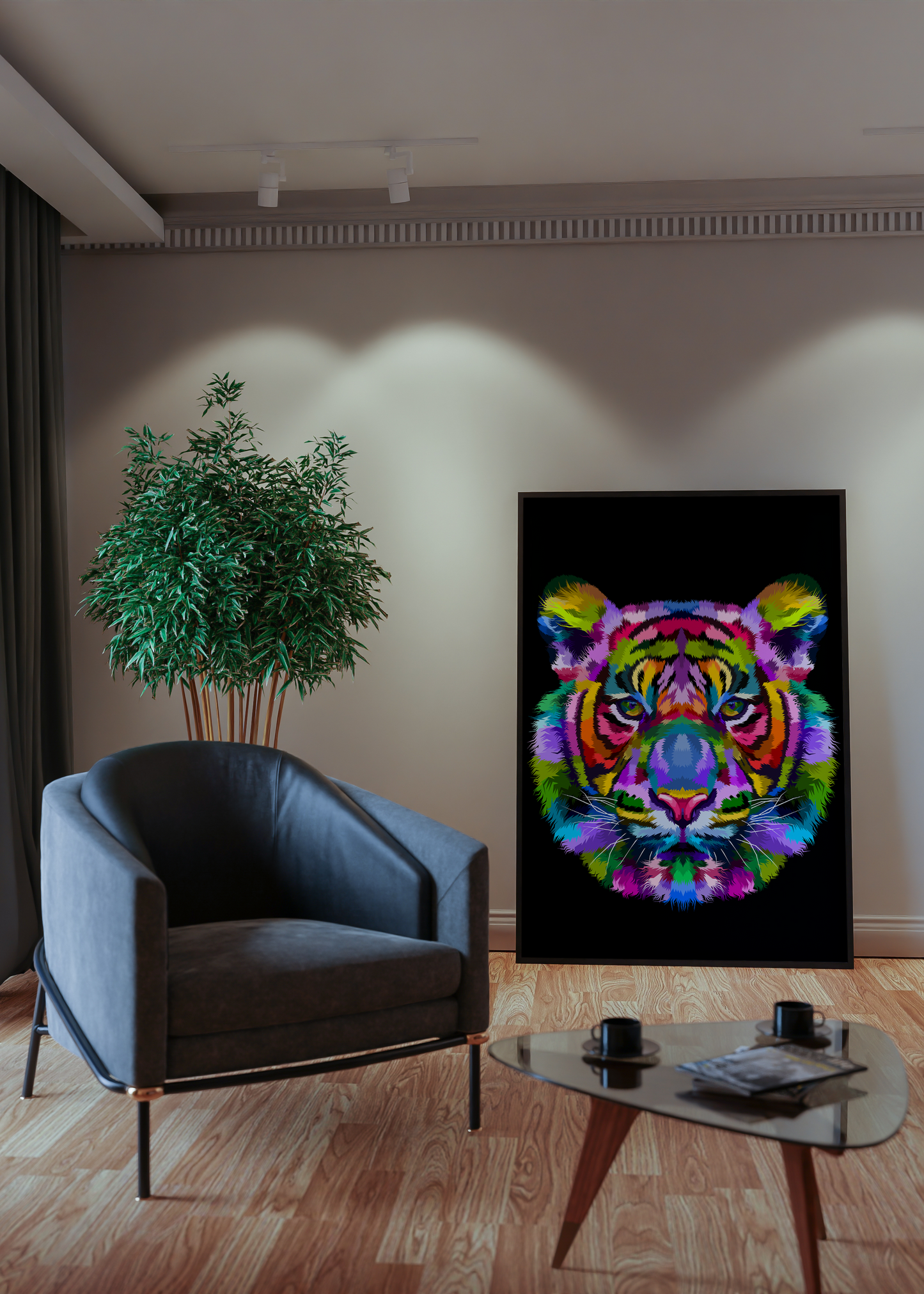 Colorful tiger in black background