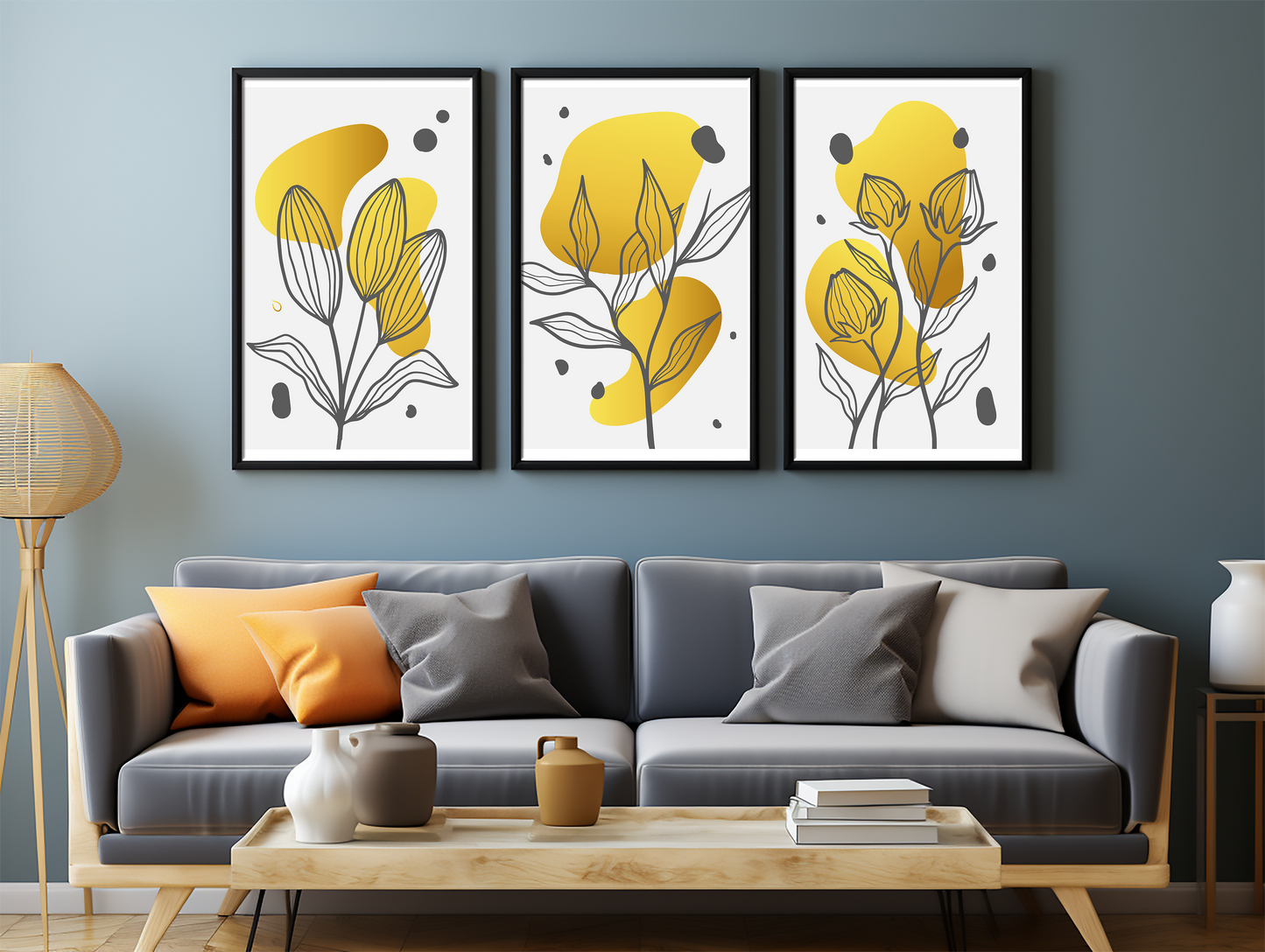 Yellow flowers trendy artistic panels